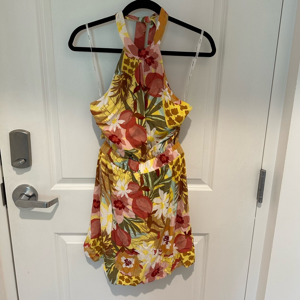MinkPink tropical halter dress, tie back, large, new with tags